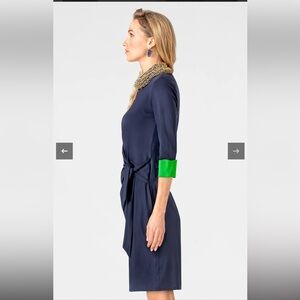 Gretchen Scott Navy Cinch & Tie Dress with Green Cuff